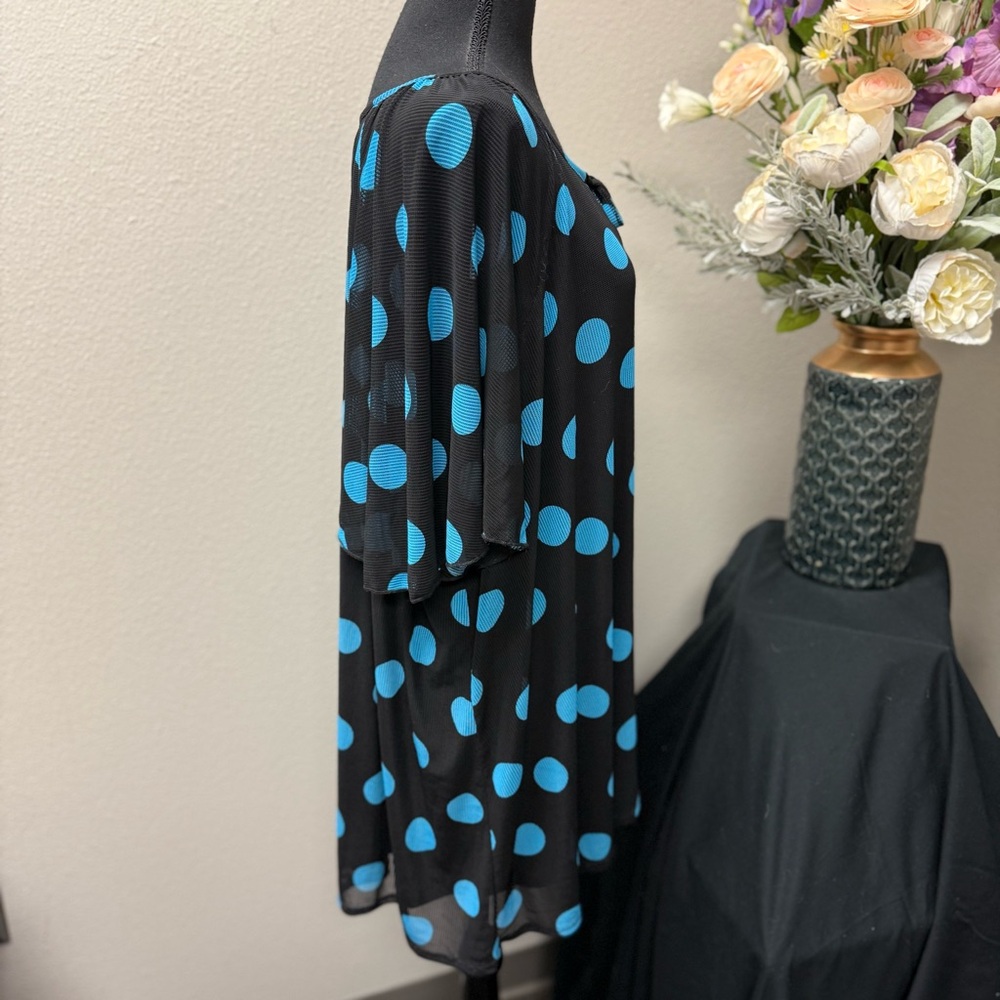Cato Plus 22/24W Black Blue Polka Dot Sheer Tunic Blouse Summer Resort Top - Picture 5 of 9